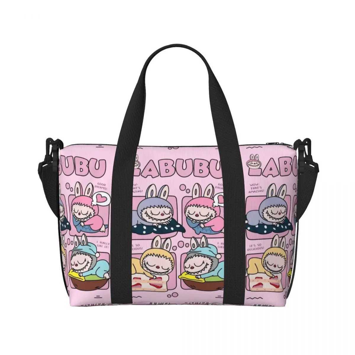 Custom L-Labubus Doll Beach Tote Bag for Women Extra Large Gym Carry On Playful Monster Travel Shopping Bags W250618