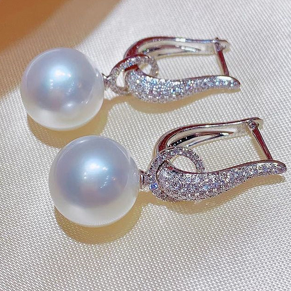2025 Choucong Top Sell Sparkling Dangle Earrings Luxury Jewelry 925 Sterling Silver Large Pearl Pave White 5A Zircon CZ Diamond Elegant Party Women Cl