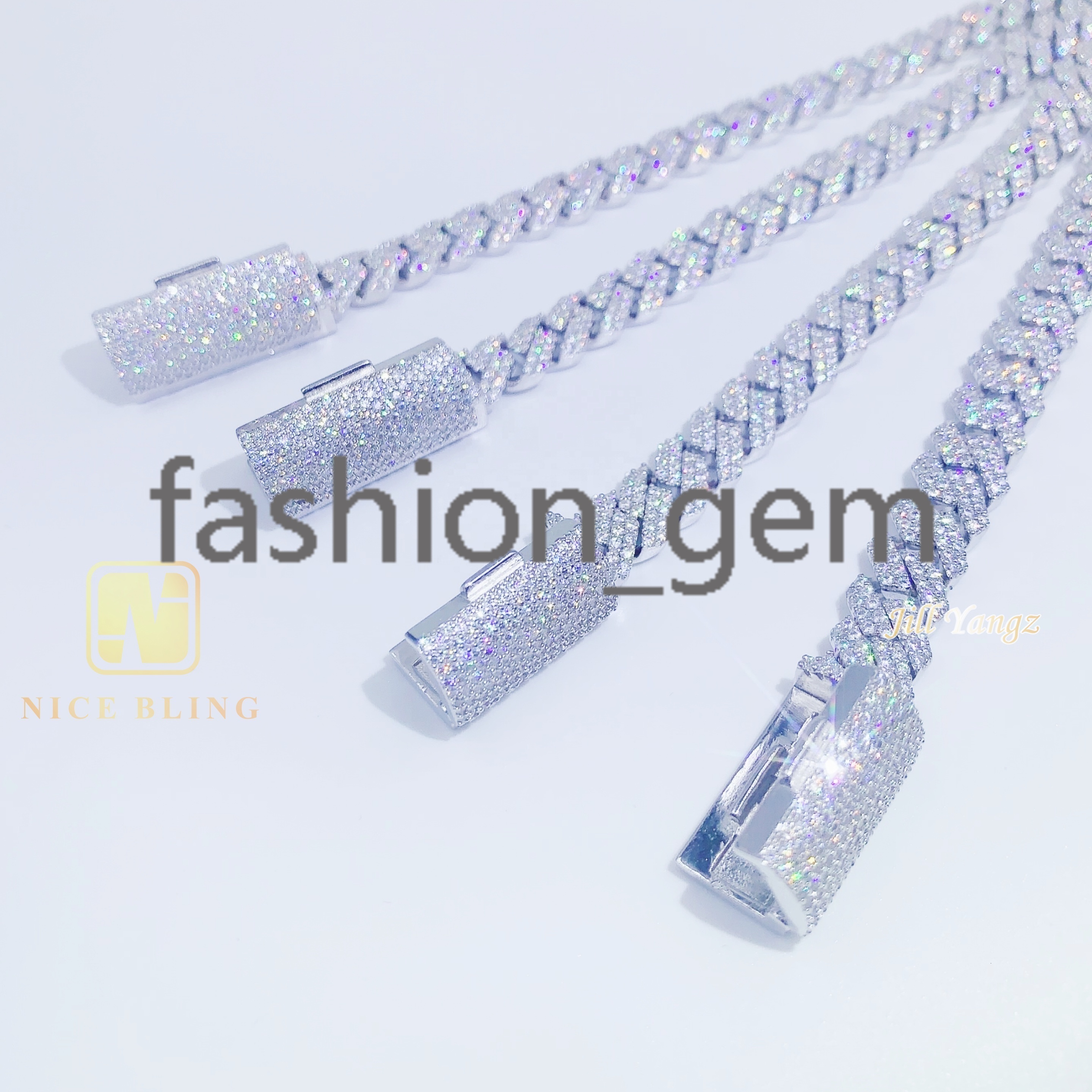 Nice Bling 10mm Cuban Chain18k Gold Plated Necklace Moissanite Pass Tester Silver Iced Out Hip Hop Rapper Jewelry Gifts