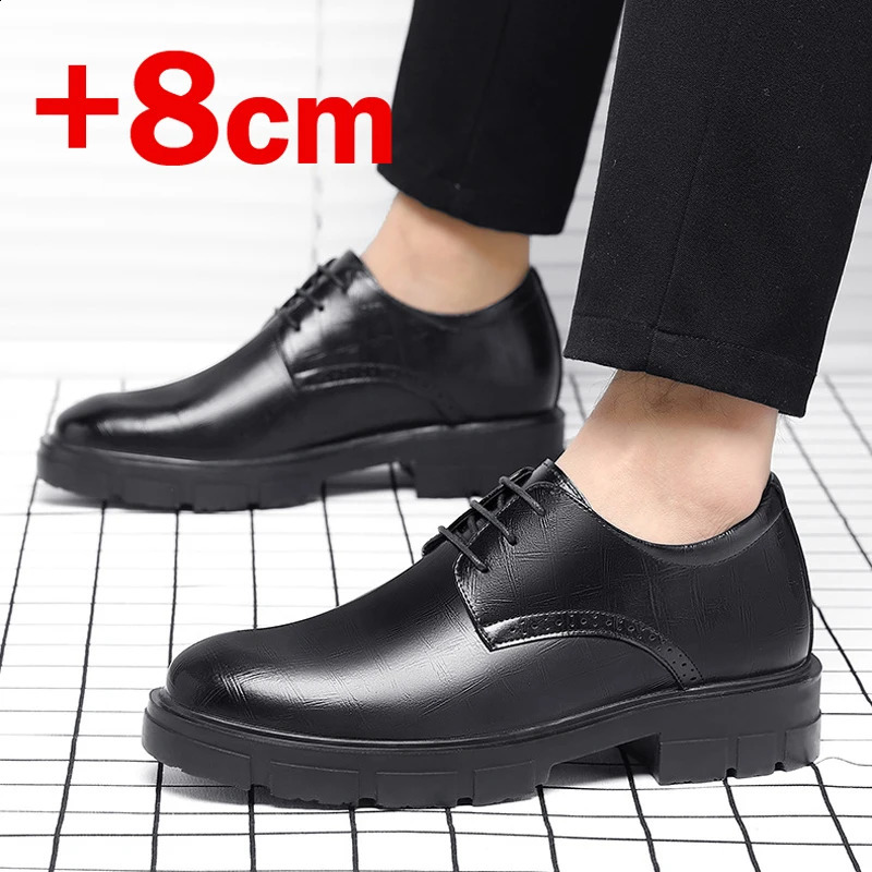 Men Hollow Summer Platform High Heel 5810 CM Height Growth Formal Derby Leather Shoes Man Wedding Dress Elevator 250612