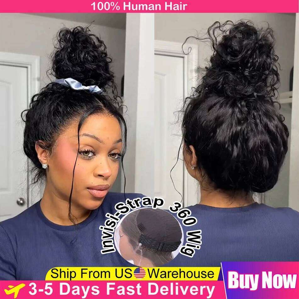 250 Density Invisible HD Full Precut 360 Lace Frontal Deep Curly Hidden Strap Glueless Human Hair Wig
