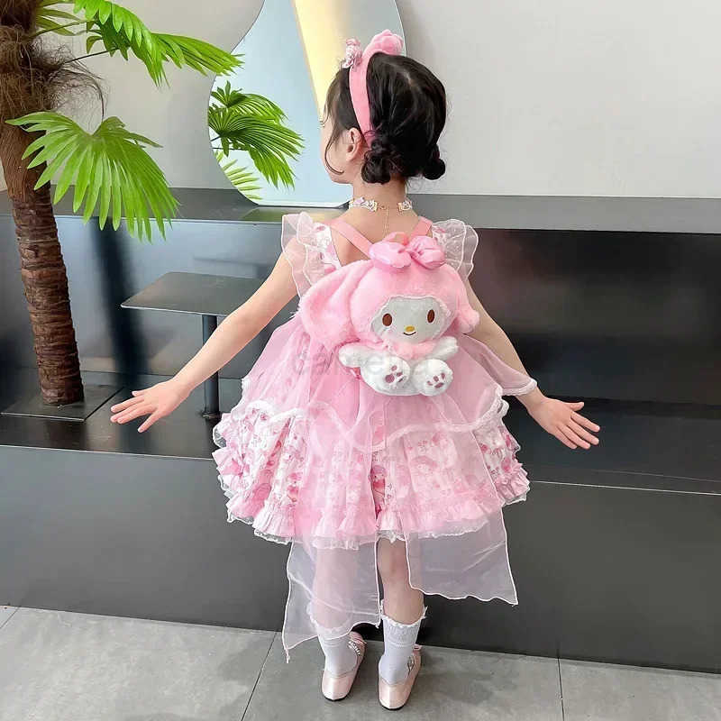 Sanrio Sanrio Cosplay Mymelody Lolita Princess Dress Summer Children Costume Dress Puffy Skirt Suit Cute Girl Birthday Kawaii Gifts XJ250618