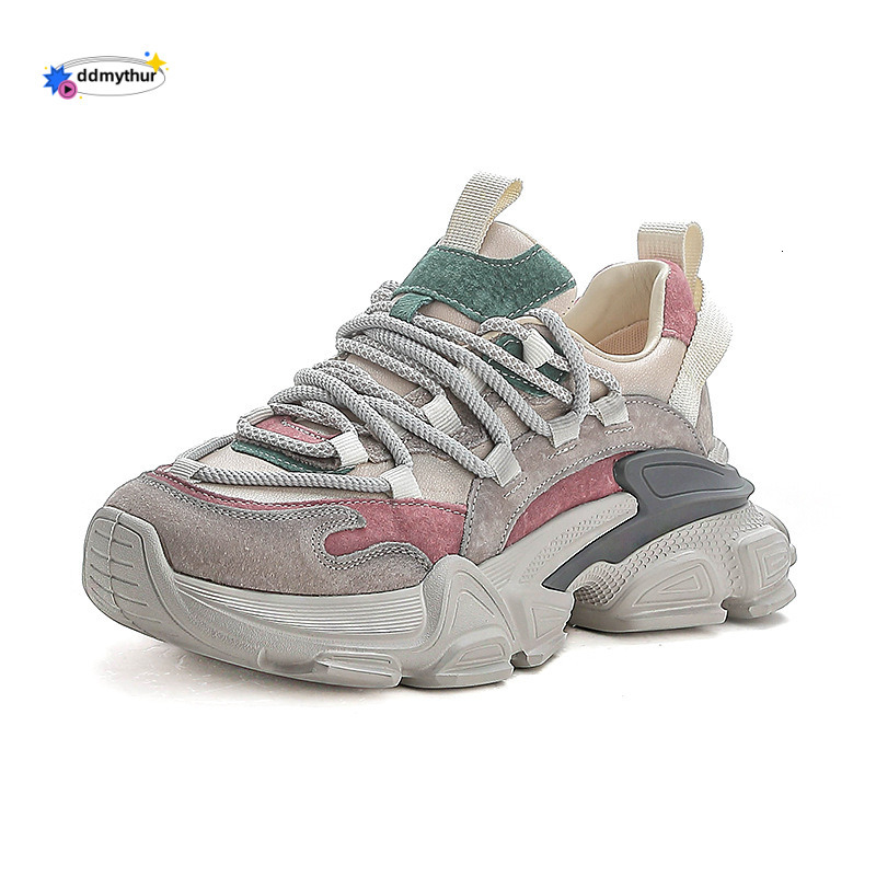 Top Layer Cowhide Dad 2025 Spring and Autumn New Platform Thick Sole Height Increasing Casual Sports Shoes for Petite Women ddmythur