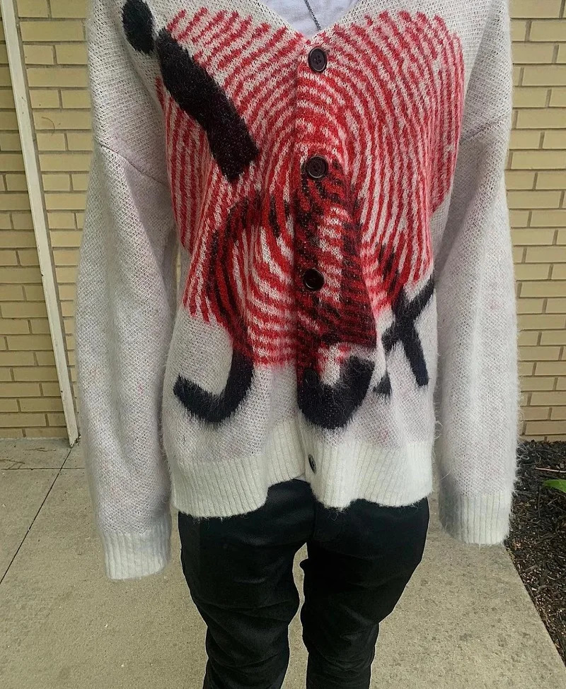 Harajuku love Red pattern knitted buttoned Cardigan sweater punk rock gothic vintage Unisex Y2K Loose Vintage O Neck Knitwear 250617
