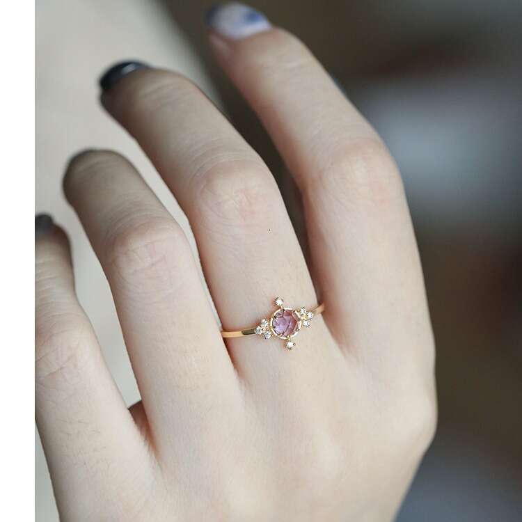 Dreamy Fairy-Like Cute and Lively Natural Amethyst Exquisitely Inlaid with Sparkling Diamonds Light Luxury Ring