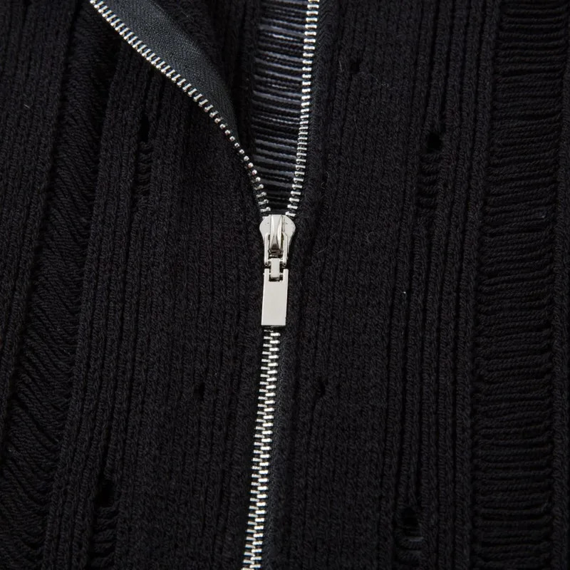 PFNW Niche Chic Hollow Out Pole Short Sleeve Knitted T-shirt Mens 2025 Summer Zipper Tops Loose Lapel Tops 28W6586 250617