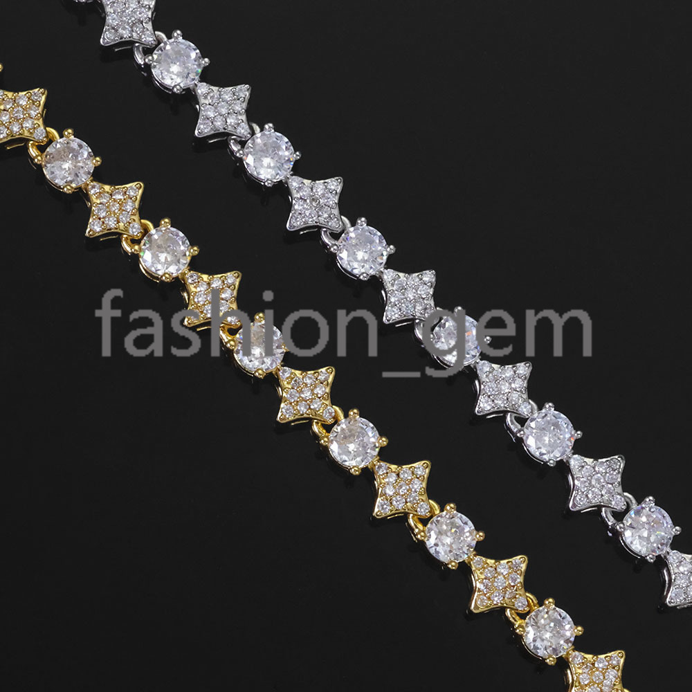 Hiphop Custom Star Shape Round Cut Shiny VVS Moissanite Chain 6mm 925 Sterling Silver Tennis Chain Womens Fine Jewelry