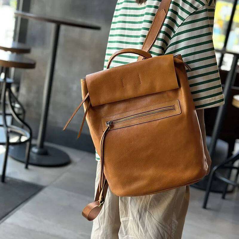 Johnature Casual Backpack Women Genuine Leather Large Capacity Bag 2025 New Retro Solid Color Real Cowhide Travel Backpacks