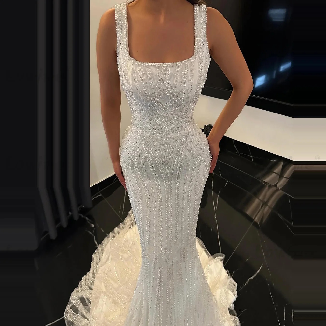 Vintage Mermaid Wedding Dress Square Neck Sleeveless Bridal Gowns Beaded Sequins Sweep Train Dresses Custom Made vestidos de novia