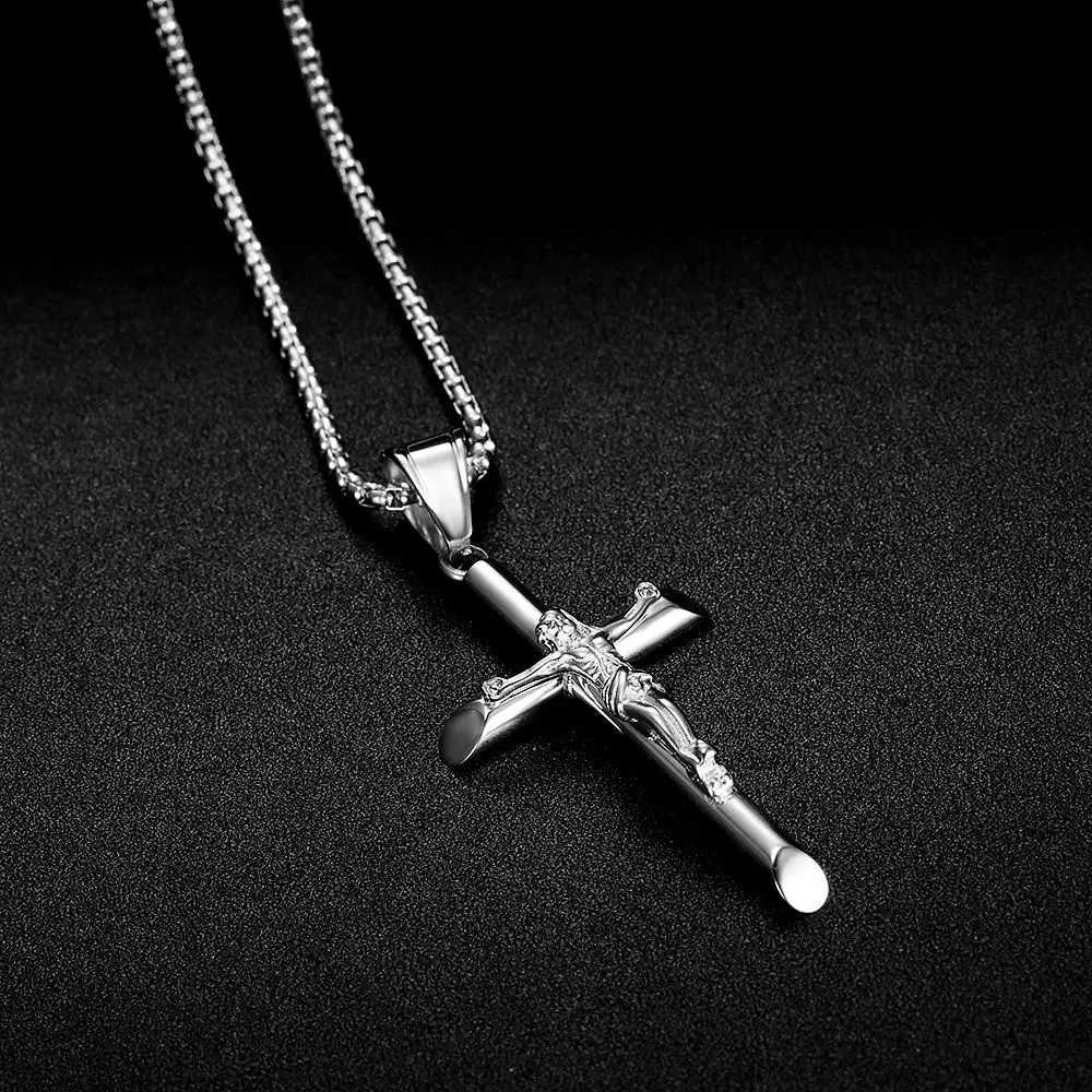 Stainless Steel Titanium God Jesus Cross Hip Hop Pendant Collar Chains Necklace for Men Women Boyfriends Gift Jewelry W250618