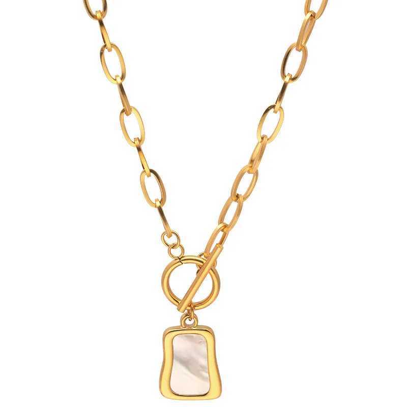 Square Natural Shell Pendant Necklace For Women Gold Color Stainless Steel O Chain Women Neck Choker Fashion Jewelry W250618