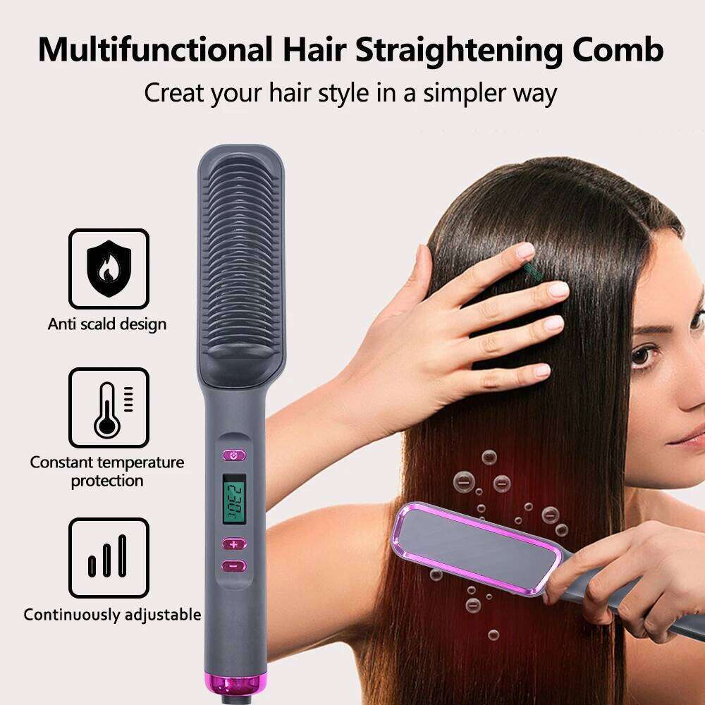 Electric Hot Multifunctional Straight Hair Straightener Comb Negative Ion Anti-Scalding Styling Tool Straightening Brush