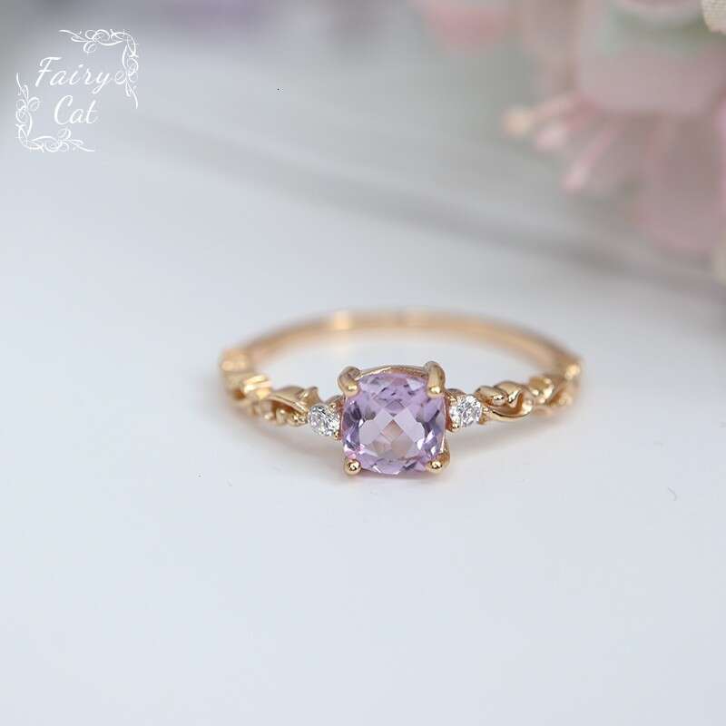 Little Sugar Cube Series Natural Amethyst Vine Hollow Luxury Ring Gold Plated Dreamy Cute Fresh Style for Women