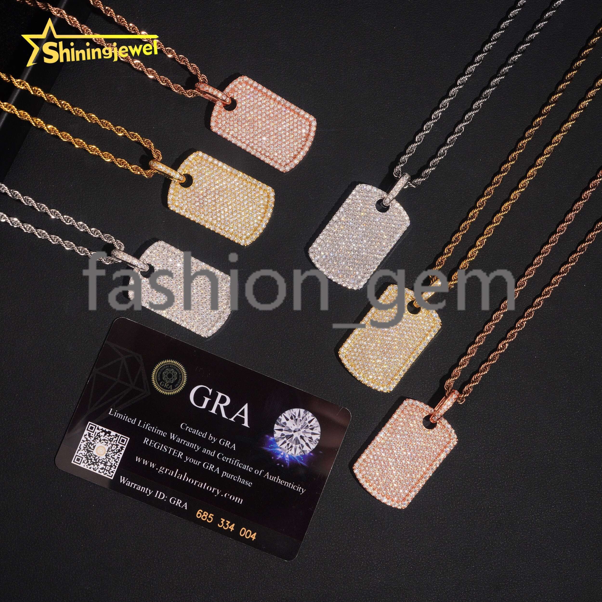 Hot Sale Rectangle Tag Moissanite Pendant 925 Sterling Silver Gold Plated Hip Hop Iced Out Sparkling Moissanite Diamond Pendant