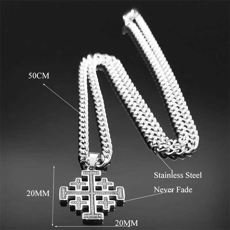 Goth Jerusalem Cross Pendant Necklace for Women Men Choker Stainless Steel Hip Hop Crusader Cross Necklaces Jewelry N1815-2S03 W250618