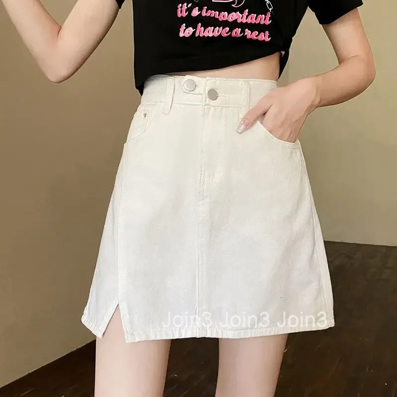 Mini Gyaru Short Woman Denim Skirt High Waist Jeans Skirts for Women White Kawaii with Pocket Black Cute 2025 Trend Harajuku V
