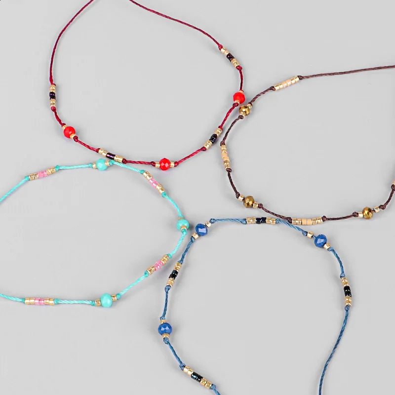 HI MAN Bohemian Colored Beads Wax Thread DIY Anklet Women Adjustable Summer Beach Casual Jewelry Accessories Girlfriend Gift 250606