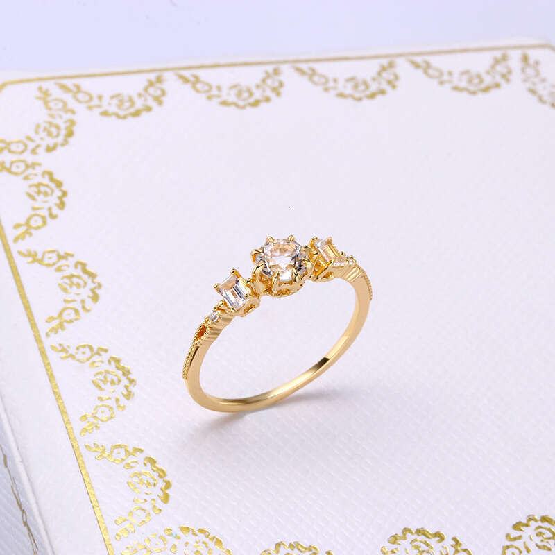 Japanese Summer Fine Rain Three Water Drops Crystal Anti-Natural Topaz Ring for Women Ins Adjustable