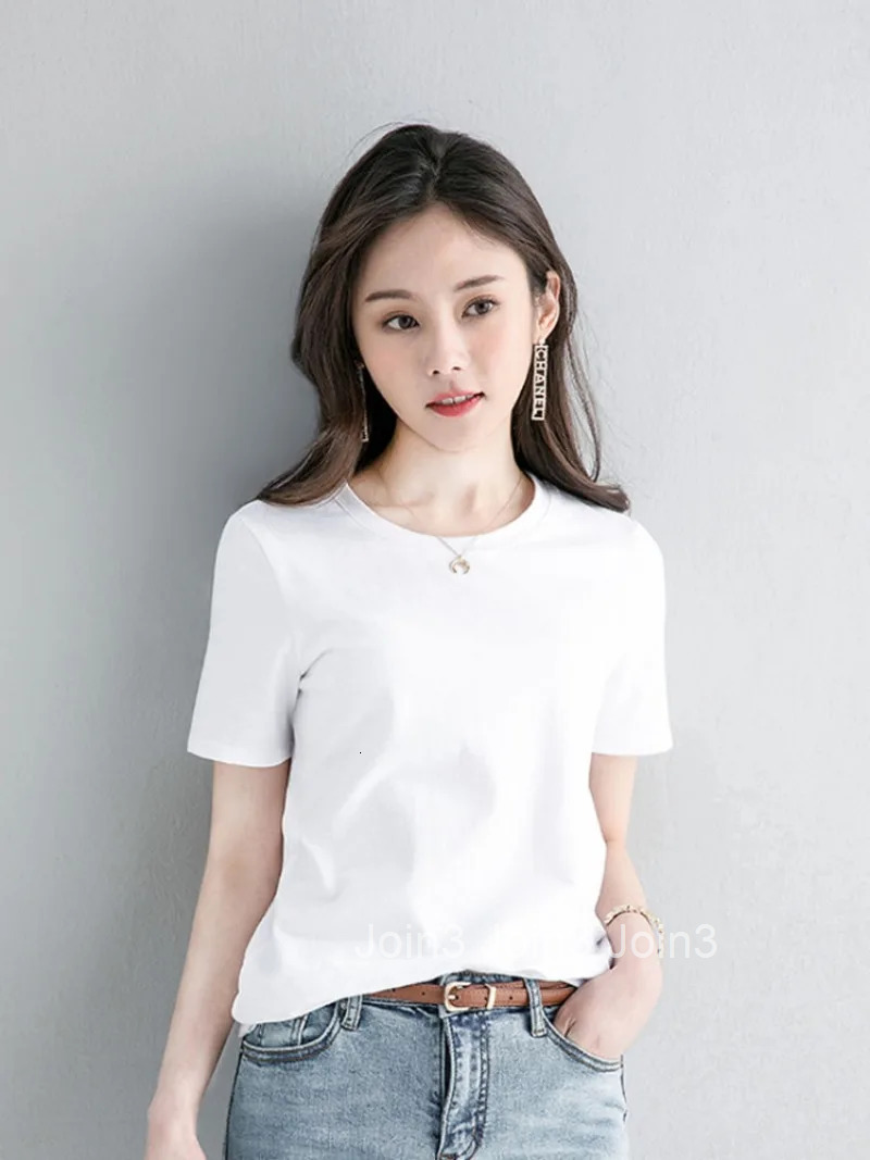100% Cotton T Shirts for Women Causal Female Top Short Sleeve Plain Tees Slim Clothes O Neck Black White Loose Tall Pulovers Hot