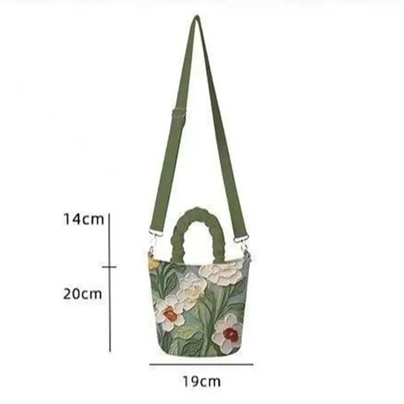 Oil Painting Flower Advanced Feeling Crossbody Handle Bucket Bag Womens Bag Korean Illustration Literary Watercolor Creative Z250618