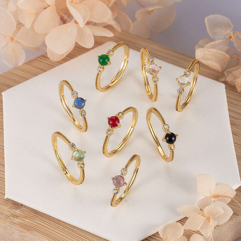 White Moonlight Glass Jade Chalcedony Cabochon Inlaid Women's Ring Light Luxury Elegant Simple Versatile Jewelry Niche Design
