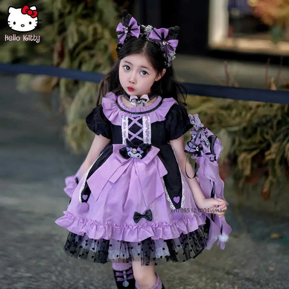 Sanrio Kawaii Kuromi Kids Lolita Dress Cosplay Princess Anime Sanrios Girl High-Quality Dresses Puffy Skirt Cute Girls Tutu Party Dress XJ250618