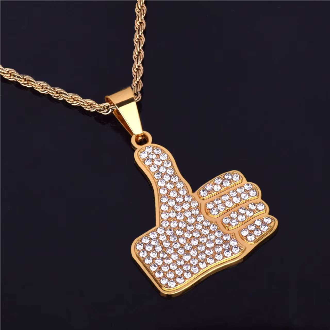 Gorgeous 14k Gold Thumbs up Pendant Light Luxury Full Moissanite Diamond Hip Hop Style Pendants Charms with Chain Necklace
