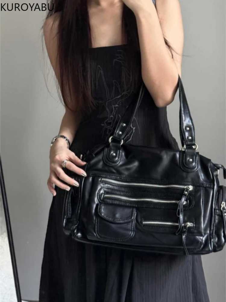 Punk Wen Y2k Tote Bags 2025 New Design Streetwear Large Capacity Pocket Vintage PU Crossbody Shoulder Hobos Bags Womens Bag B250618
