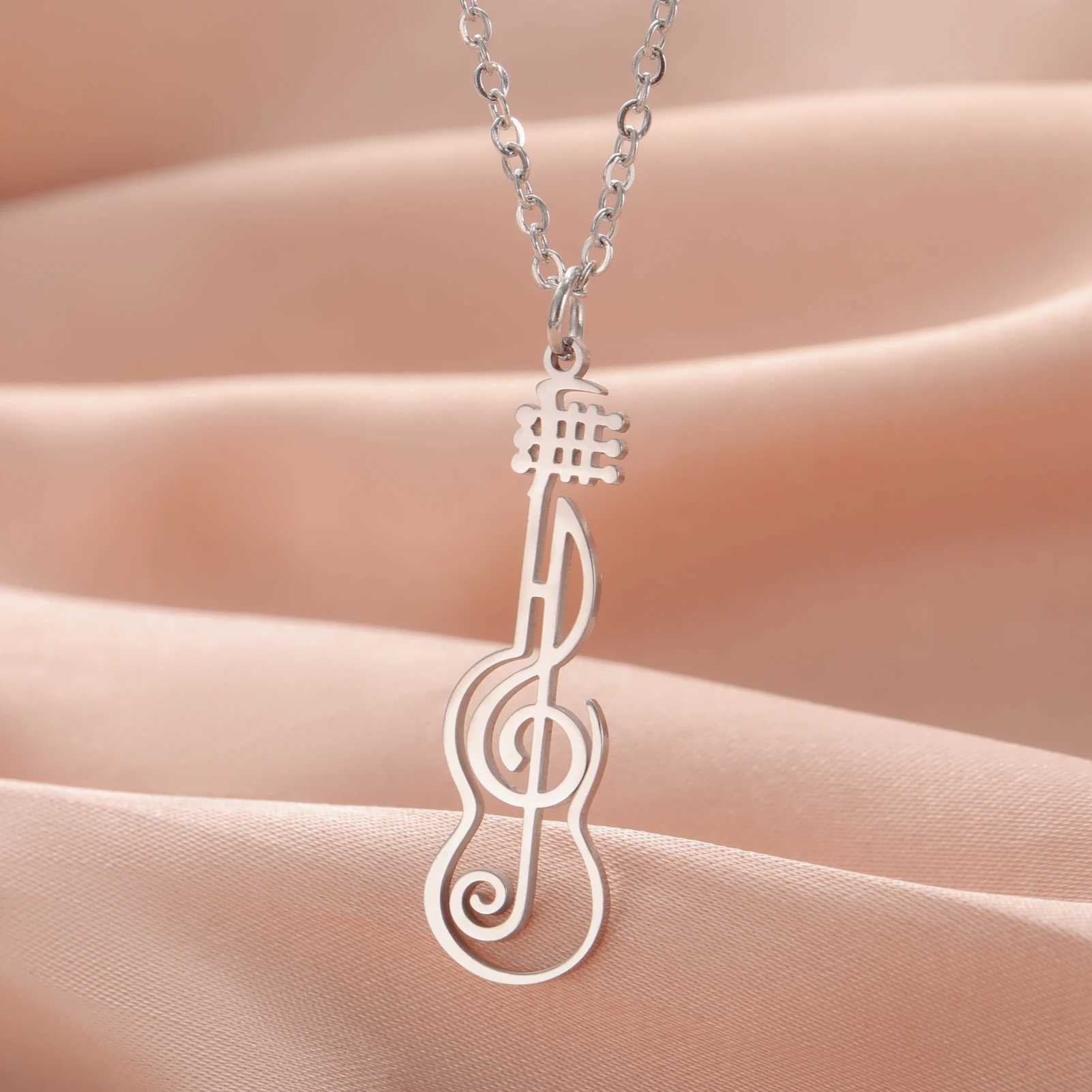 Unift Music Note Treble Clef Guitar Necklaces for Women Stainless Steel Pendant Trendy Music Jewelry Musician Violin Neck Chain W250618