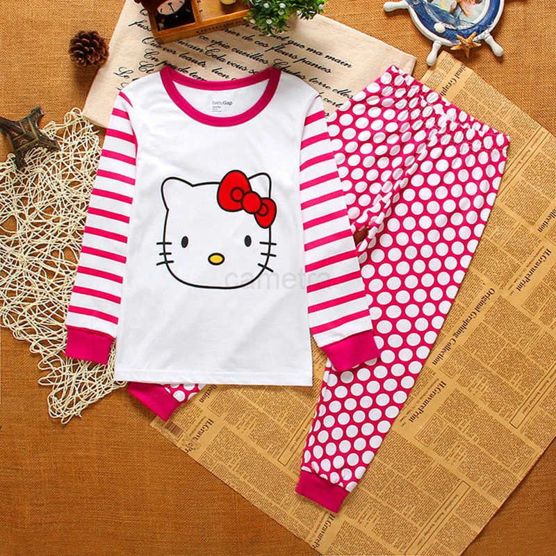 Sanrio Baby Girls Pajamas Clothes Set Kids Cartoon Hello Kitty Long Sleeve Top+Pants 2-piece Outfits Toddler Cotton Home Sleepwear Suits XJ250618XJ250