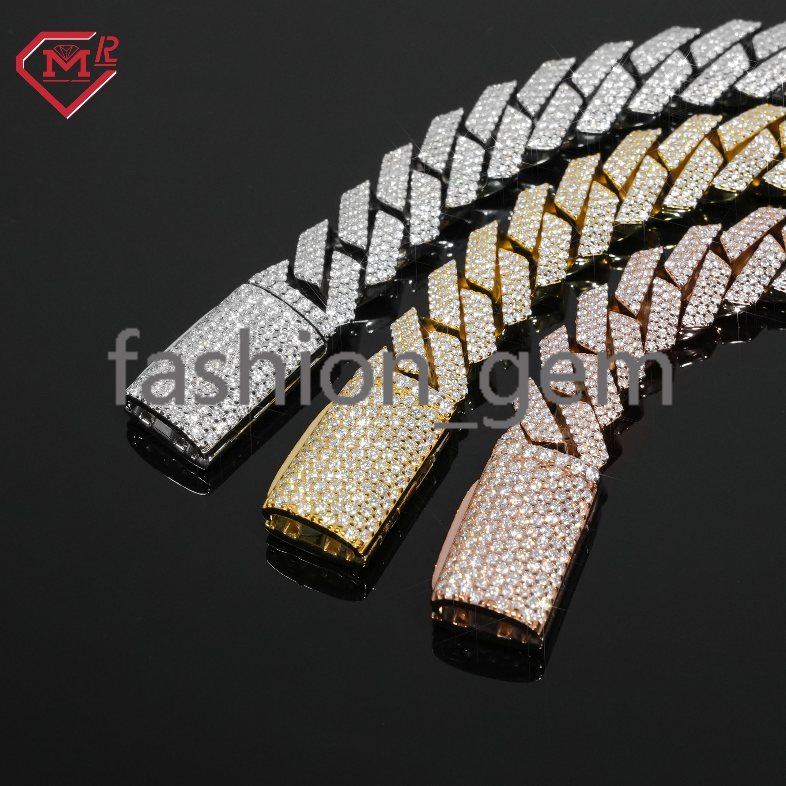 Pass Diamond Test Cuban Chain Hiphop 12mm 14mm 3 Rows 925 Silver Moissanite Cuban Link Chain