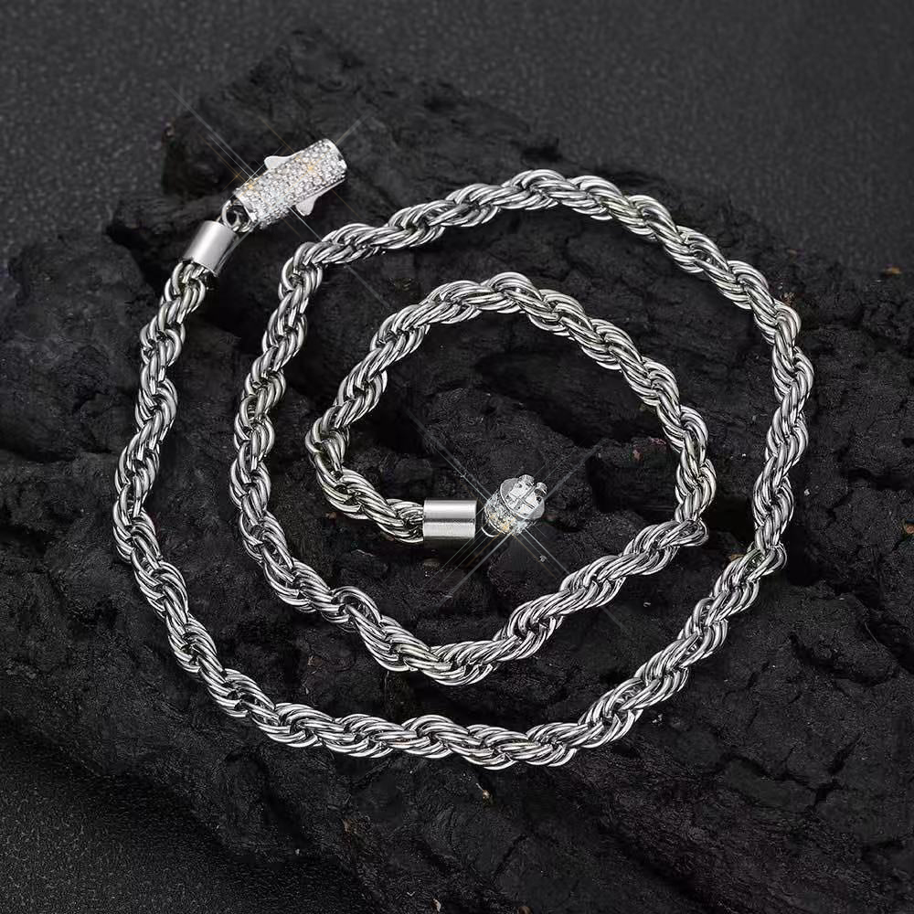 Hip Hop necklace designer jewelry Iced Out Vvs Moissanite Cuban Rope Chain Tennis Chains Jewelry Unisex Twisted Necklace men moissanite chain gift Fre