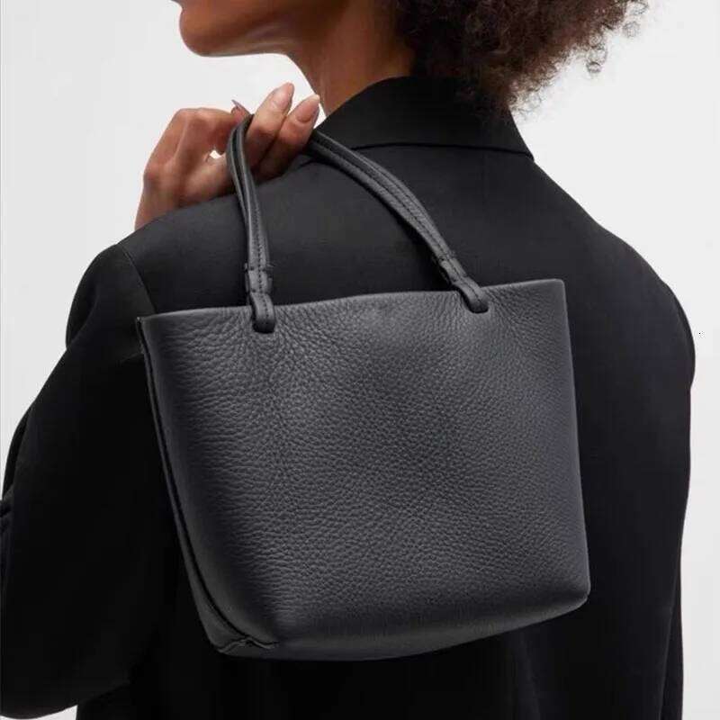 New Fashion Leather Small Women's Handheld Bucket Bag, Commuter Large Capacity Lychee Pattern Single Shoulder Crossbody Bag