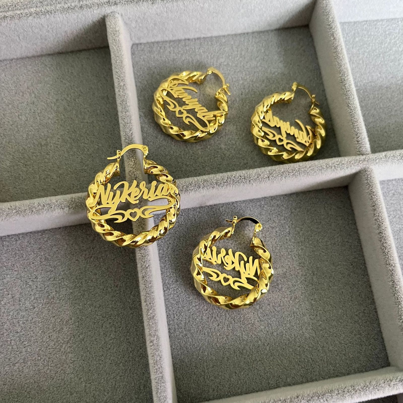 Personalized Stainless Steel Name Coarse Thread Earrings DIY English Letter Mini Childrens Hoop Heart Stud Earrings 241128