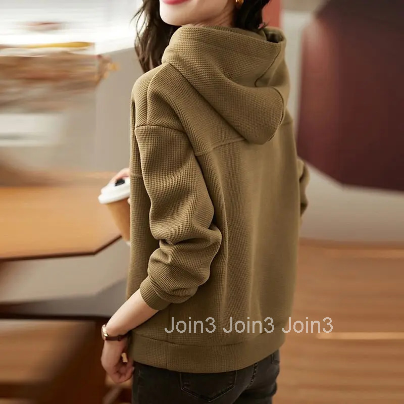 Brown Womens Sweatshirt Slim Plain Top Sport Hoodies Hooded Xxl Korean Fashion Autumn and Winter Woman Clothing E New in M Kpop