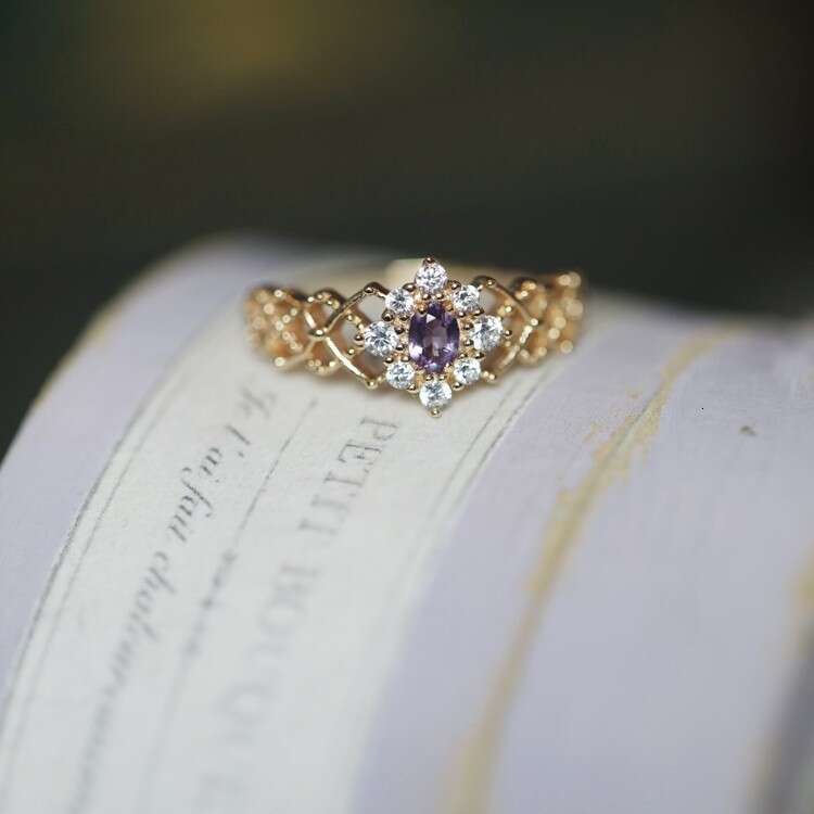 Medea Sweet and Exquisite Same Style Palace High Imitation Natural Amethyst Light Luxury Versatile Gold-Plated Ring