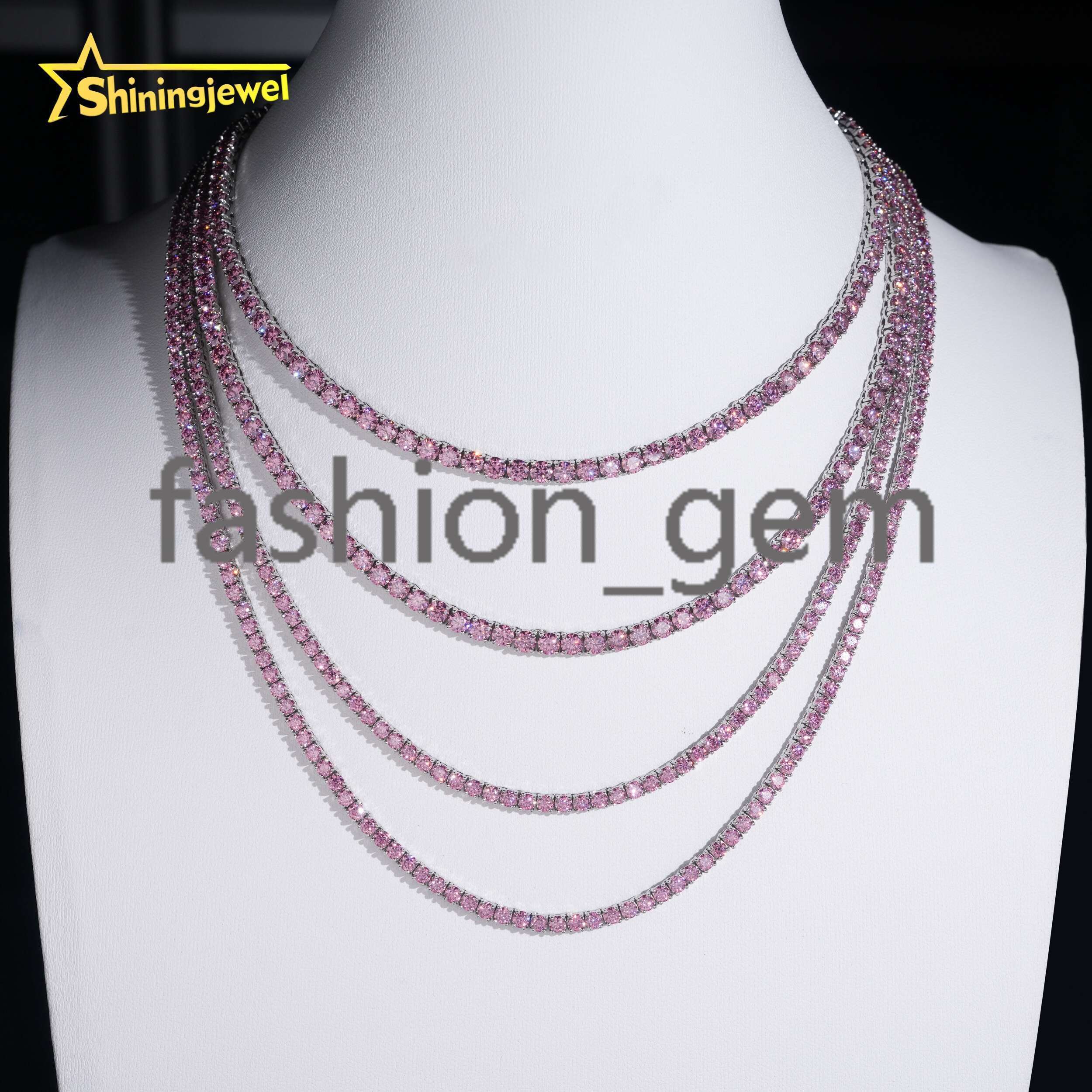 Pass Diamond Tester Pink Moissanite Tennis Necklace Bracelet 3mm 4mm Colorful Tennis Chain 925 Sterling Silver Fine Jewelry
