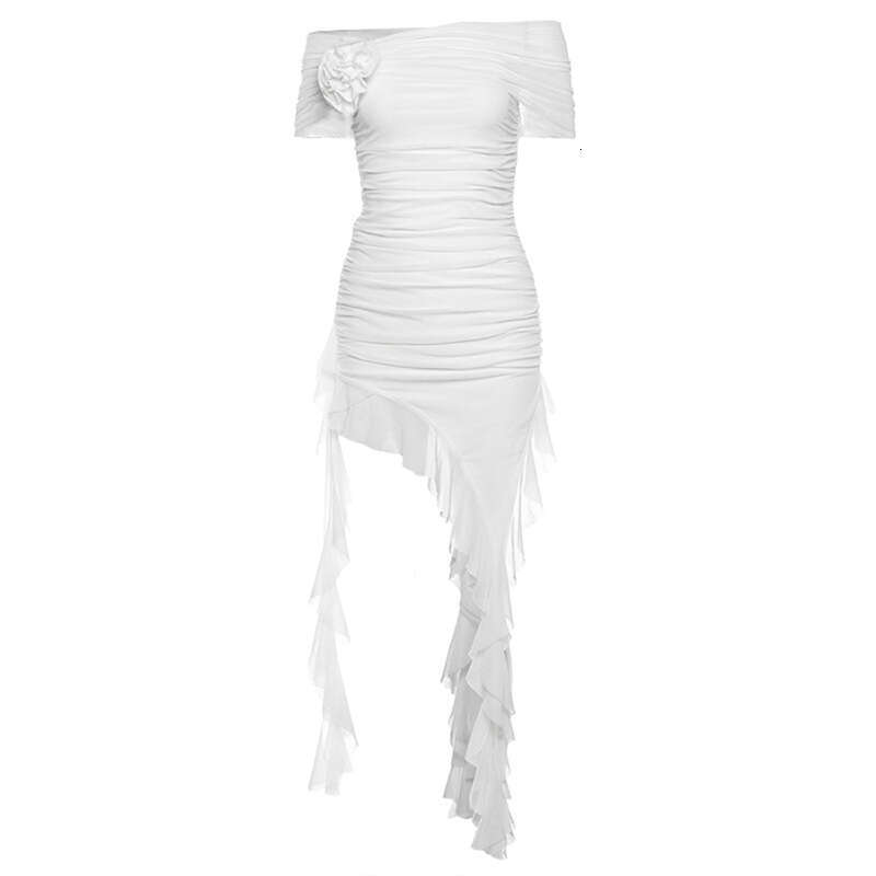 Spring New Women's Solid Color Slim Fit High Waist Fashion Off-Shoulder Tube Dress B5