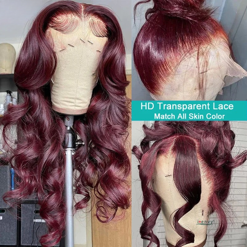 34 Inches Hd Lace Wig Body Wave 13X6 Red Lace Front Human Hair Wigs 13X4 Burgundy 99J Lace Front Wigs Pre Plucked Black Women Synthetic