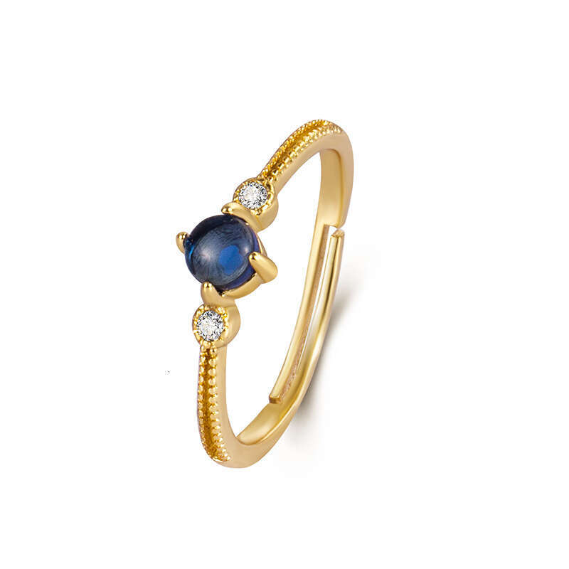 White Moonlight Glass Jade Chalcedony Cabochon Inlaid Women's Ring Light Luxury Elegant Simple Versatile Jewelry Niche Design