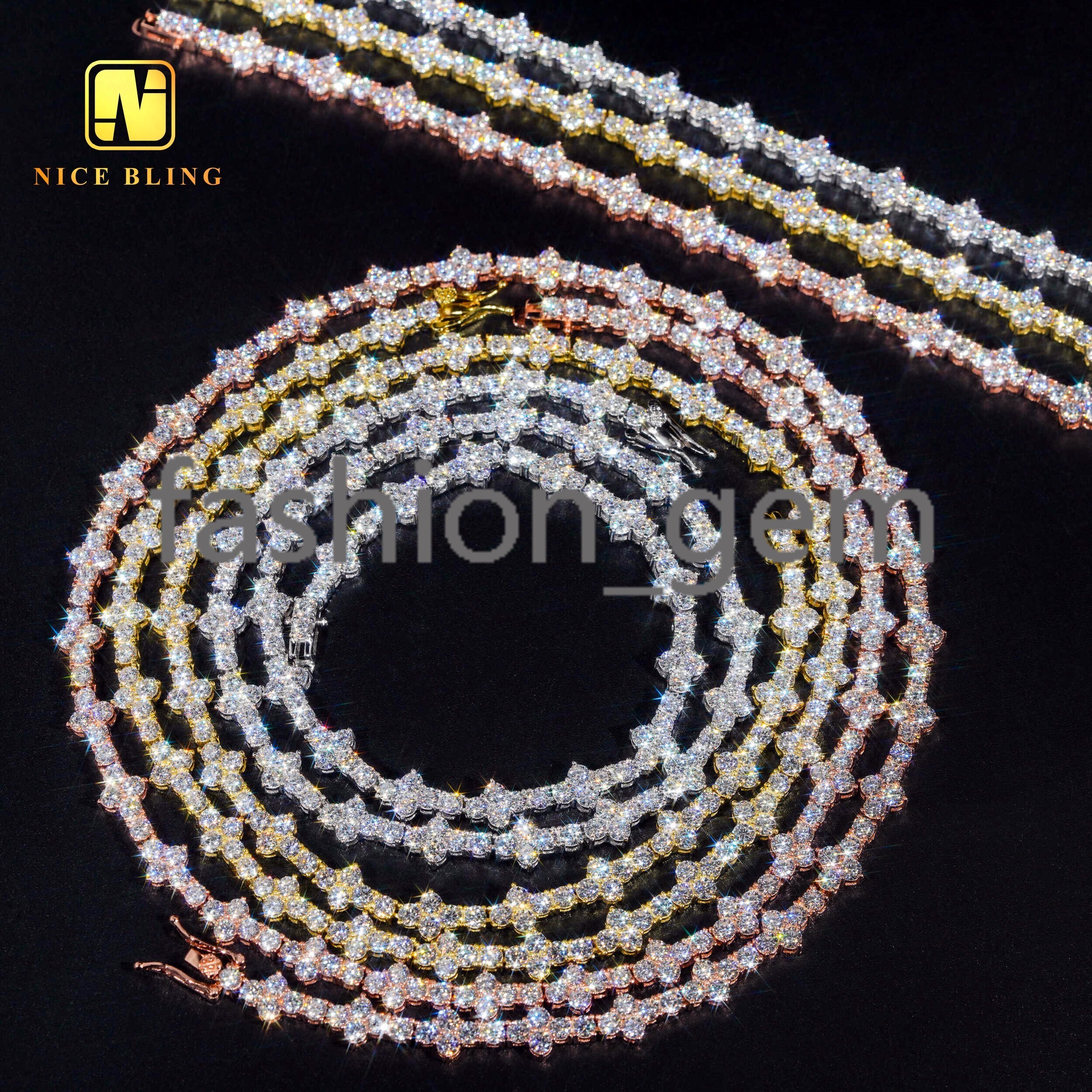 New Arrival Moissanite Tennis Chain Necklace 4MM Cross Tennis Necklace Hiphop Fashion Diamond Chains 925 Sterling Silver
