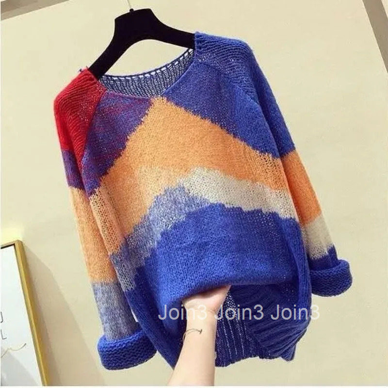 Pink Blue Long Knitted Top for Women Green Ladies Sweaters 2025 New Collection Streetwear Sale Crochet Autumn Winter In Pullover
