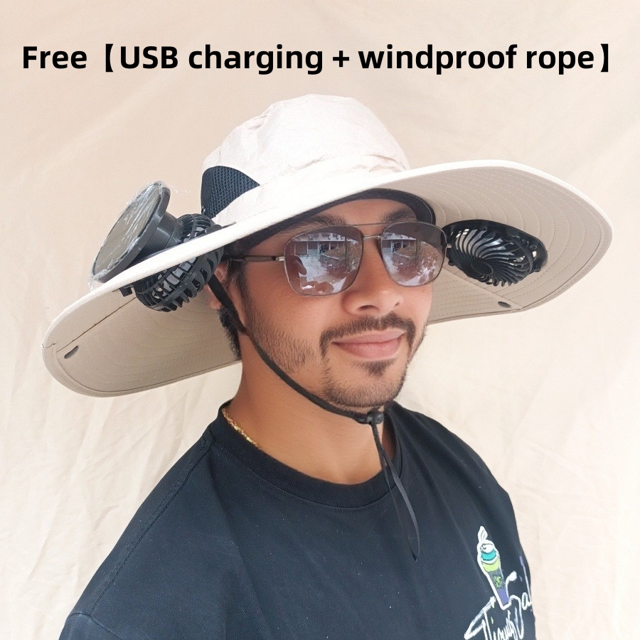 Waterproof Bucket Hat Sun Cap Tactics Wide-Brimmed Outdoor Fan Hat with Solar Charging Breathable Mesh Adjustable Speed Cap Hat Fishing foldable sun v
