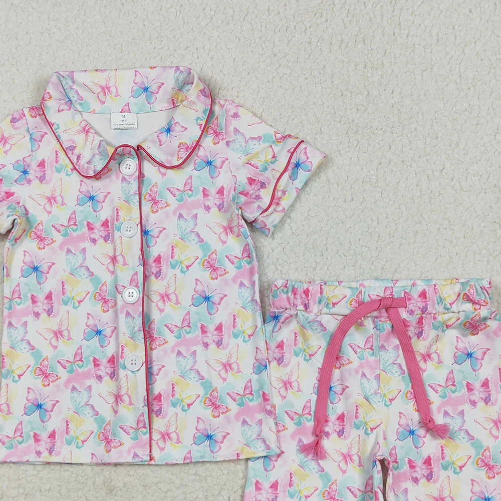 6.13 GSSO2601 Colorful Short Sleeve Pajama Set with Waist Ties for Children - Cute Bug Theme Sleepwear for Kids 250617