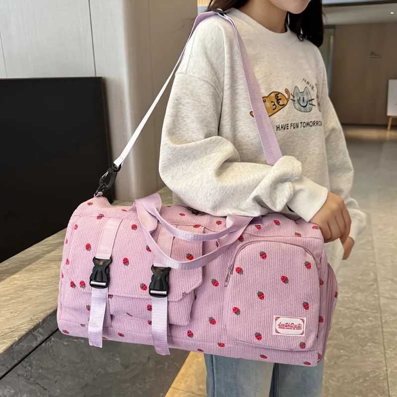 Large Capacity Travel Duffel Bag with Strawberry Pattern Wet/Dry Separation Independent Shoe Compartment Multiple Pockets W250618