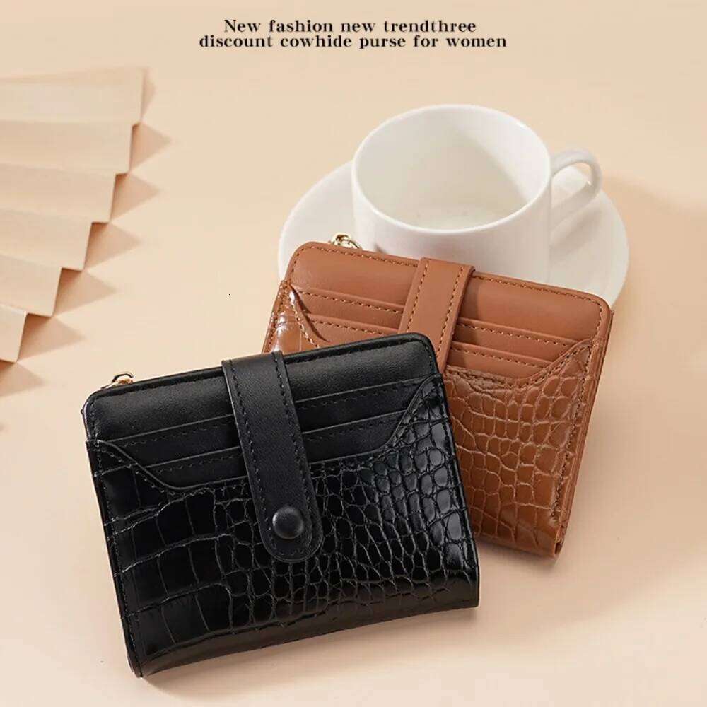 PU Women's Short Crocodile Print Multiple Card Slots Coin Purse Waterproof Solid Color Leather Wallet for Women