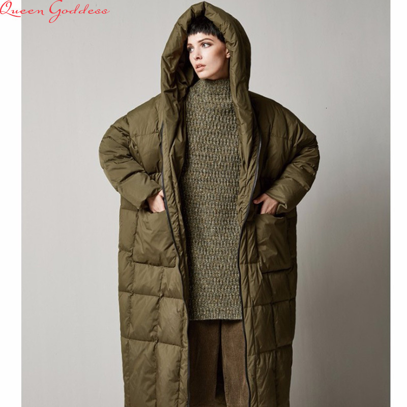 Plus Size Loose New Down Jacket 90% White Duck Down Extra Long Thickened Womens Long Down Jacket 210819