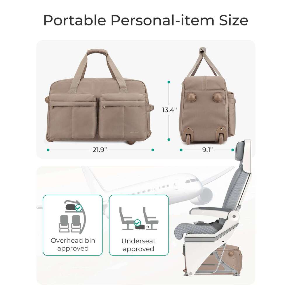 BAGSMART Rolling Duffle With Wheels Waterproof Women's High-Quality Boston Bag Carry-On Suitcase For Travel Essentials