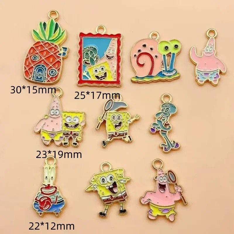 10PCS Cartoon Pendant Key Chain Small Pendant Necklace DIY Jewelry Accessories Alloy Drip Oil charms 250609