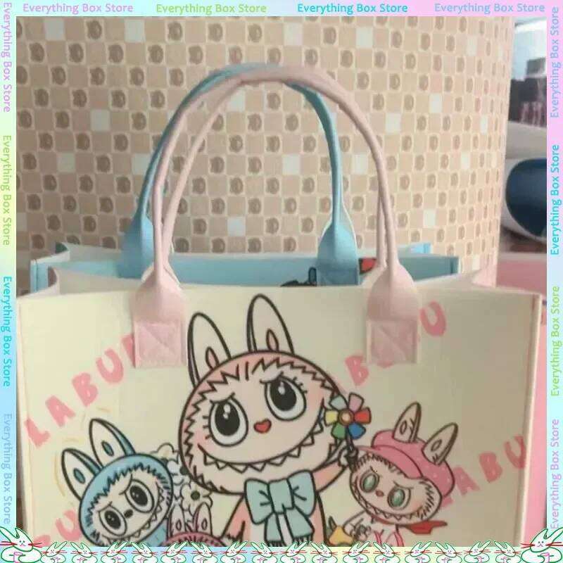 Cute Cartoon Labubu Large Capacity Felt Tote Women's Handbag Shoulder Stylish Shopping Bag For Ladies